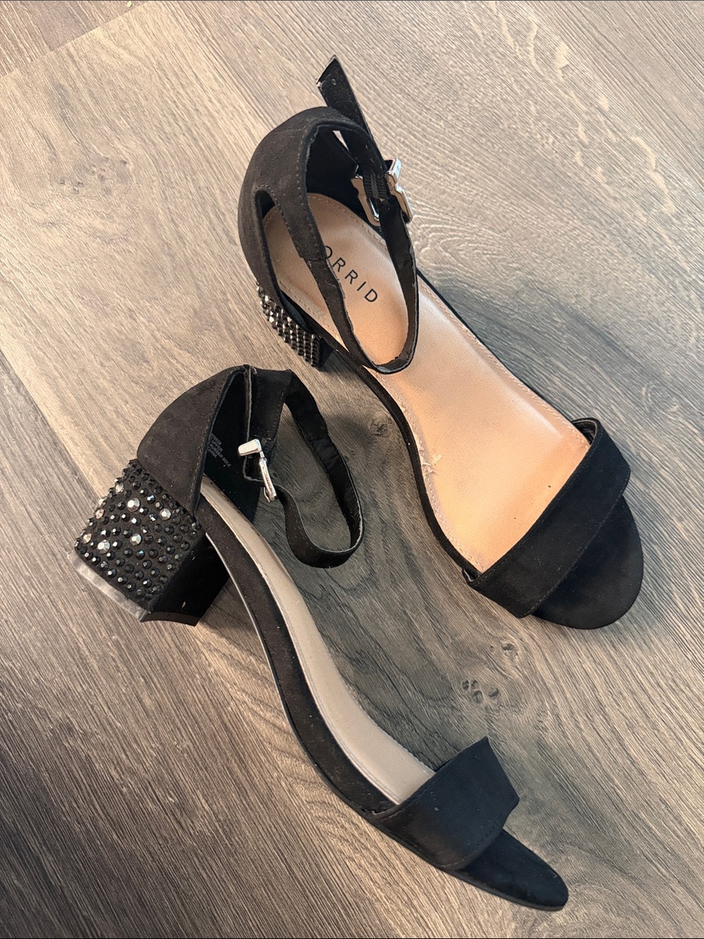 Torrid Black Embellished Block Heel Sandals 9 Wide